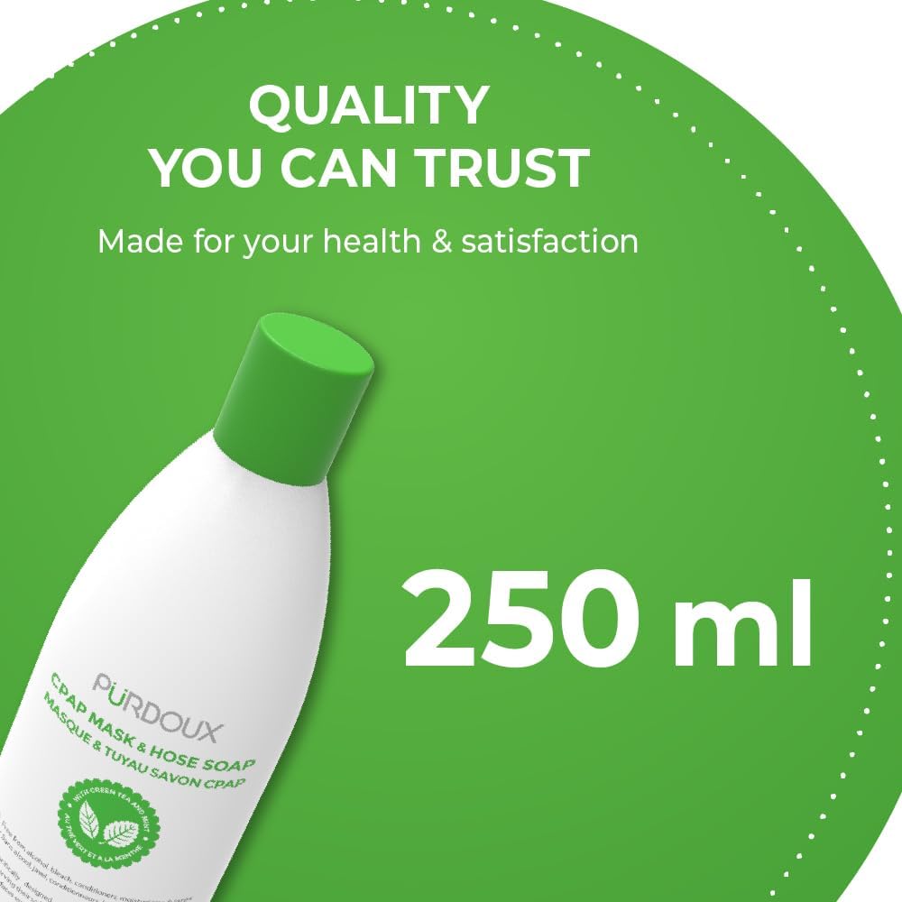 Purdoux CPAP Mask & Hose Soap Unscented(Pack of 3 Bottles, 250ML /8.4OZ Green Tea-Mint)-CPAP Supplies, CPAP Accessories, CPAP Soap Cleaner for CPAP Machine