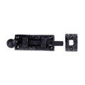 Renovators Supply Manufacturing Door Lock Latch 4 in. Black Wrought Iron Ball Tip Styled Necked Offset Slide Bolt Latch with Mounting Hardware