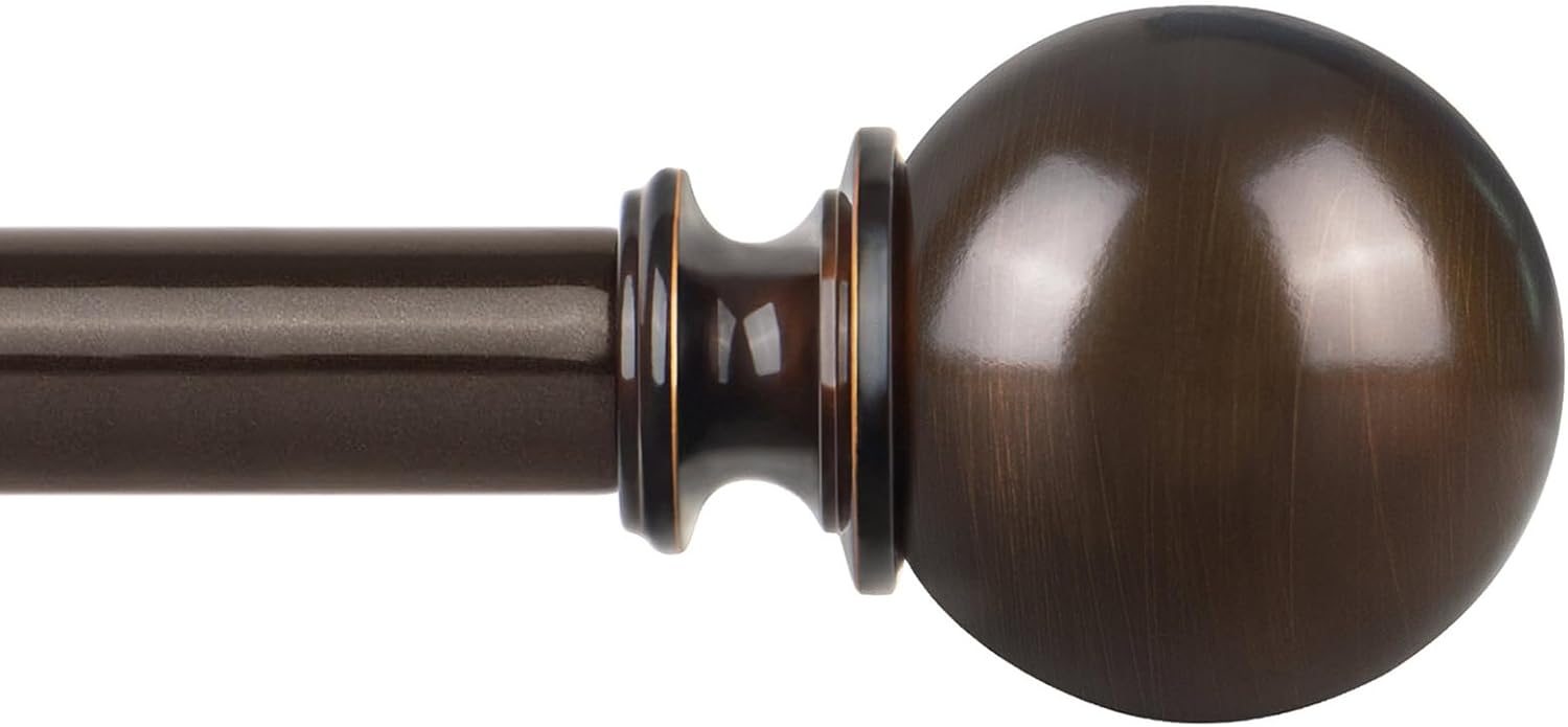 KAMANINA Curtain Rods for Windows 48 to 84 Inches, Bronze Curtain Rod 32 to 86 Inches (2.6-7.1ft), 7/8 Inch Decorative Drapery Rod with Round Finials