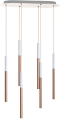 ALTAIR 6 Mini Pendant Lighting White-Copper - LED Hanging Light Fixture for Kitchen Island, Bar, Foyer - Cluster Pendants - Dimmable, Adjustable Wire, Lamp Bulb Included