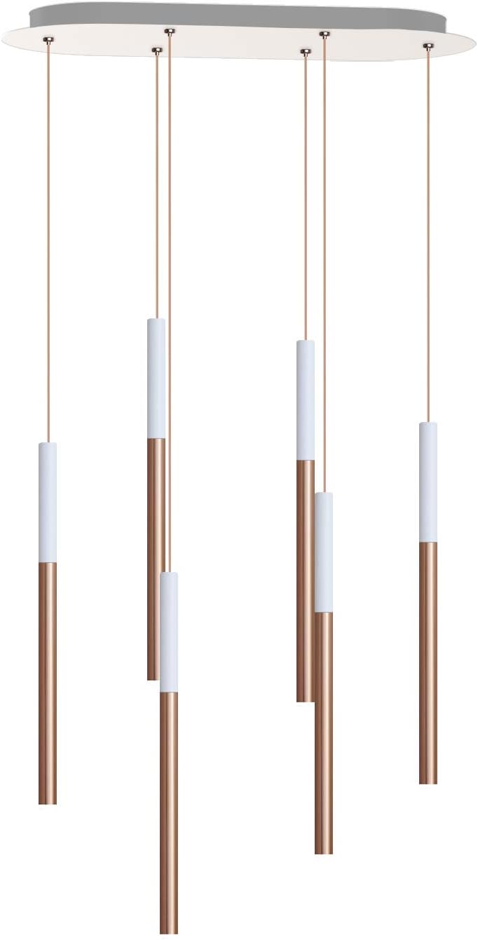 ALTAIR 6 Mini Pendant Lighting White-Copper - LED Hanging Light Fixture for Kitchen Island, Bar, Foyer - Cluster Pendants - Dimmable, Adjustable Wire, Lamp Bulb Included