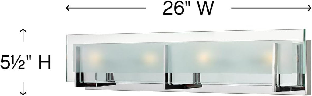 Hinkley Latitude Large Four Light Bath Vanity - Modern, Inside Etched Clear Glass Panel, Bulbs Included - Chrome Finish