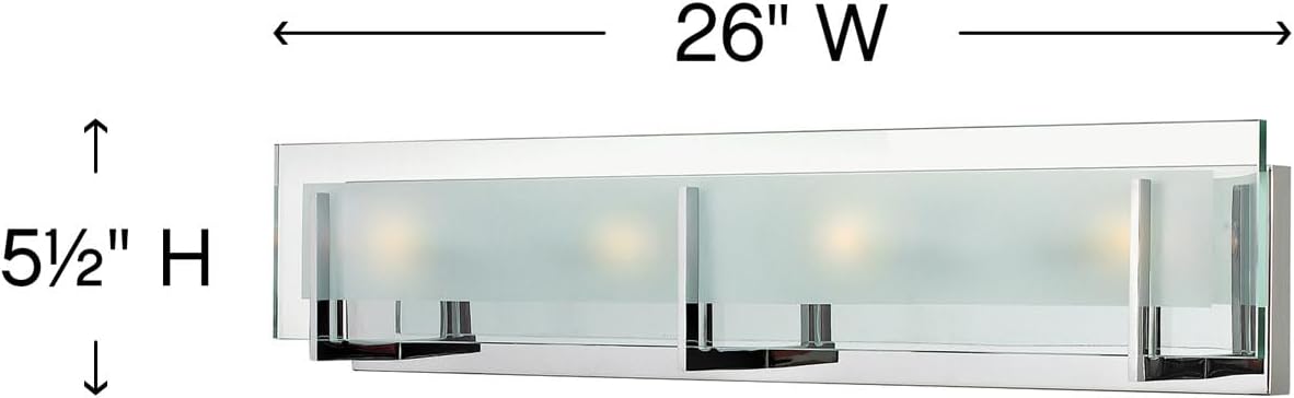 Hinkley Latitude Large Four Light Bath Vanity - Modern, Inside Etched Clear Glass Panel, Bulbs Included - Chrome Finish