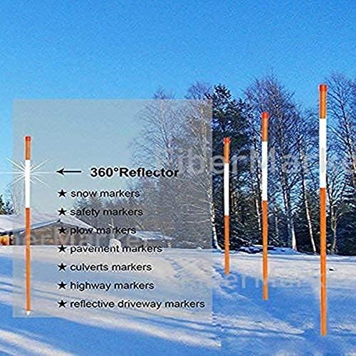 FiberMarker Reflective Driveway Makers 48-Inch Orange 12-Pack 5/16-Inch Dia Solid Snow Pole Reflective Snow Stakes for Roadway
