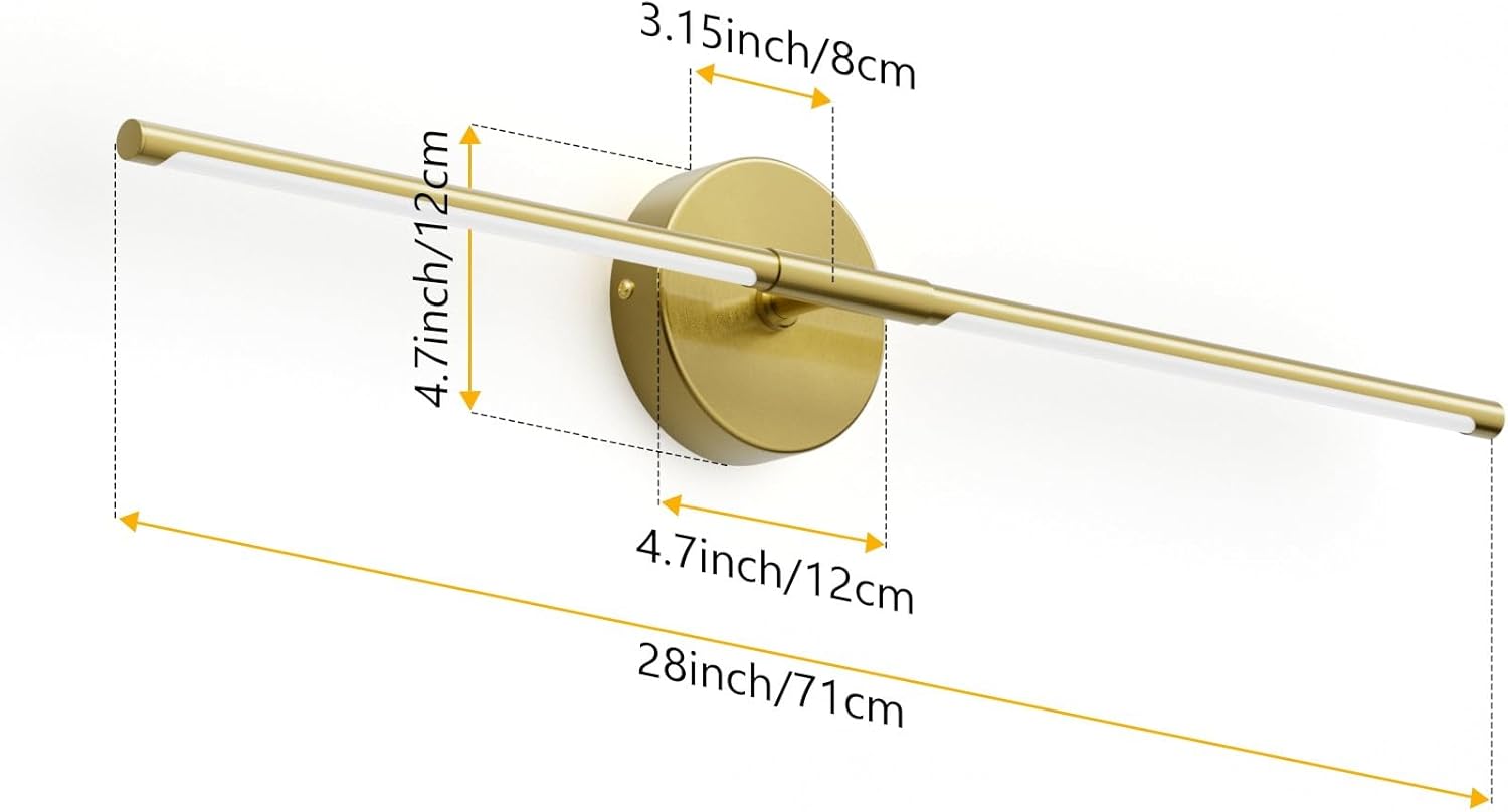 28In Gold Bathroom Vanity Light Fixtures Over Mirror Hardwired ED 360° Rotatable Modern Bathroom Sconces 3000K Warm Light