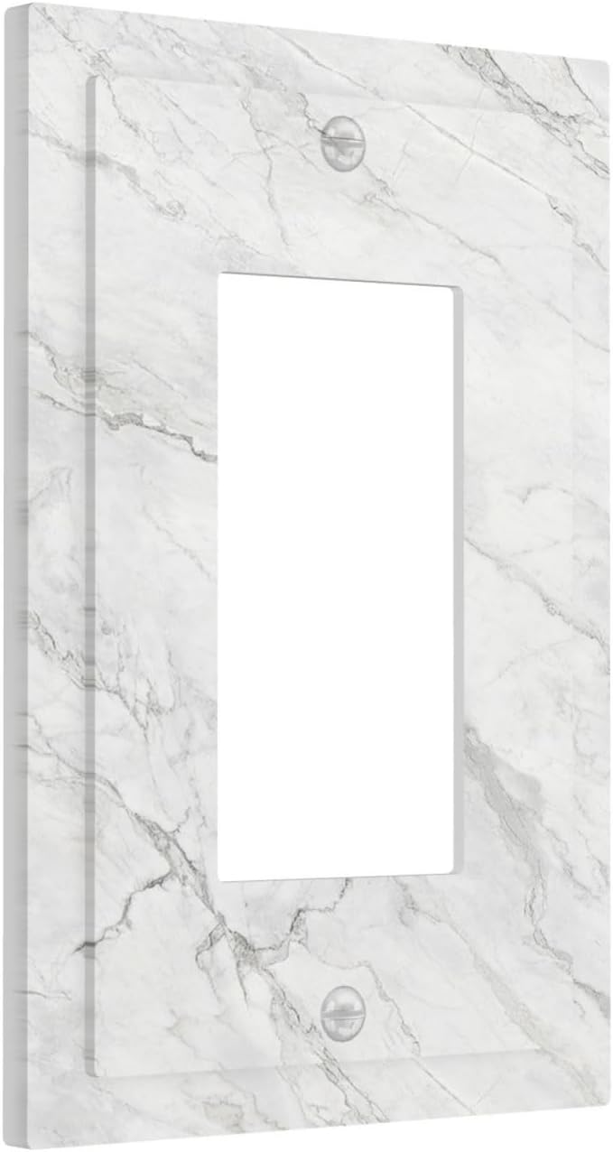 Decorative Outlet Covers Marble Granite White And Grey 1 Gang Single Rocker Light Switch Cover Plate Wall Plates GFCI Faceplate for Home Bedroom Decor