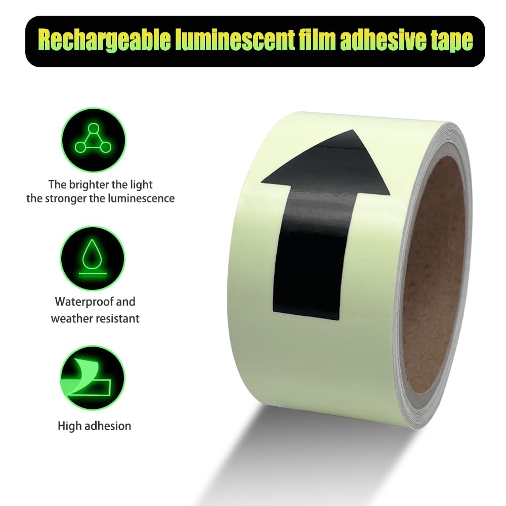 Arrow Glow in The Dark Tape - 15 Ft x 2 in - Rechargeable Glow Tape in The Dark - Safety Warning Tape, Night Decorations, and Home Marking (BlackDarrow)