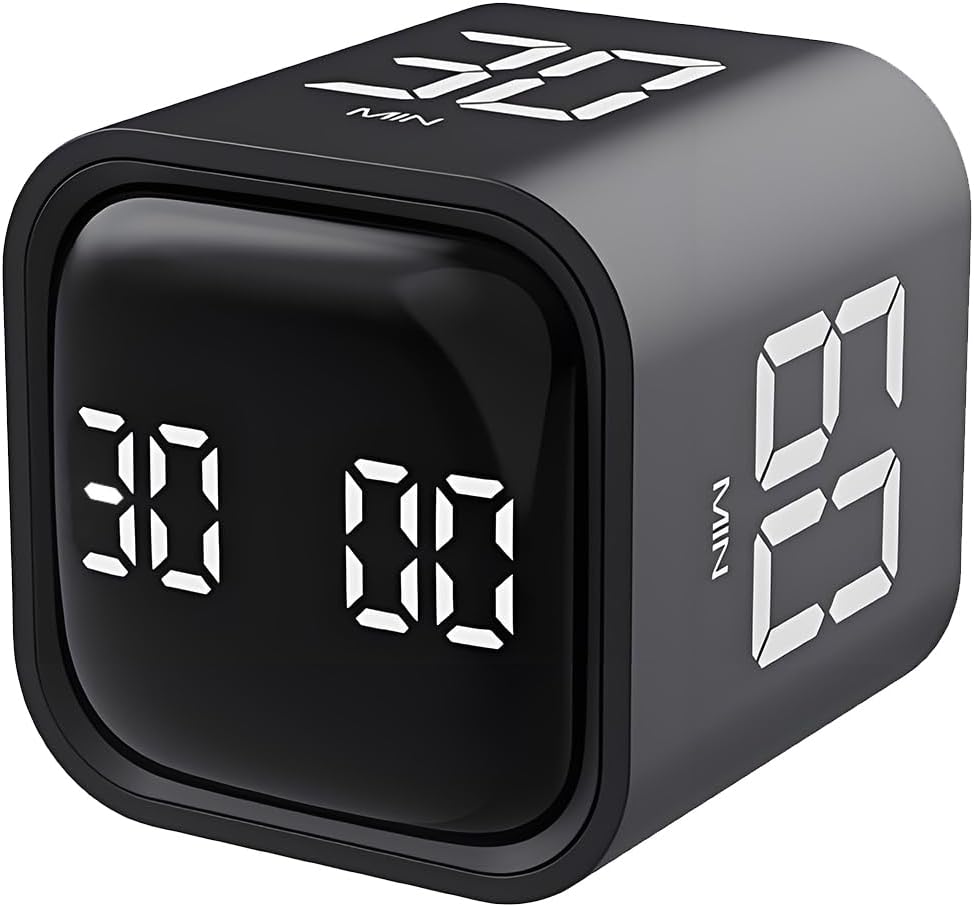 Pomodoro Timer, Cube Productivity Timer with Adjustable Sound and Vibration Alert, Ideal for Work, Office, ADHD, Study, and Tasks - 5/10/30/60 Minutes & Custom Countdown - Black