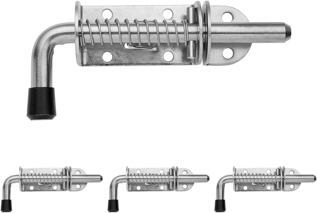 JQK Spring Loaded Latch Pin, 304 Stainless Steel Barrel Bolt Thickened 2mm Door Lock, 5 Inch Brushed Finished(4 Pack), HSB300-P4