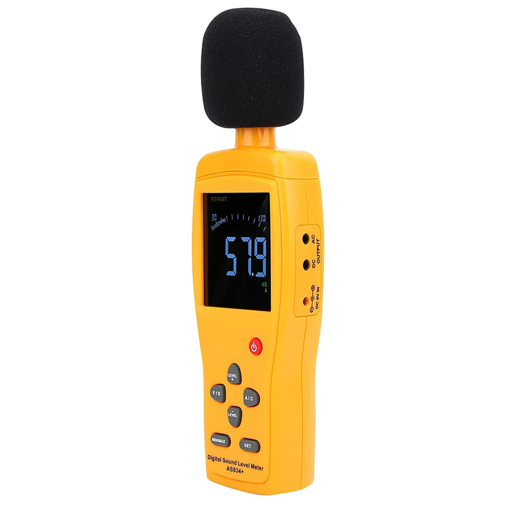Smart Sensor AS834+ Decibel Meter Sound Level Meter Noise Detector with Large LCD Color Screen 30-130dB Range for Home Office Industrial Use