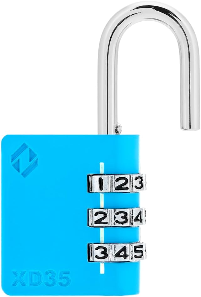 XD35 Combination Lock, 3-Digit Padlock for School, Gym, Sports Locker Lock, Fence, Toolbox, Case, Outdoor, Hasp Storage (1-Pack, Blue)