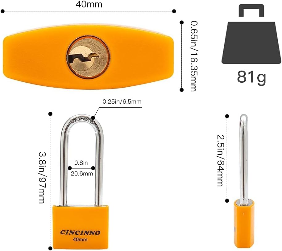 Covered Aluminum Key Lock, Extra Long Shackle Pad Lock with Same Key for Sheds, Storage Unit, School Gym Locker, Toolbox, 12 Pack
