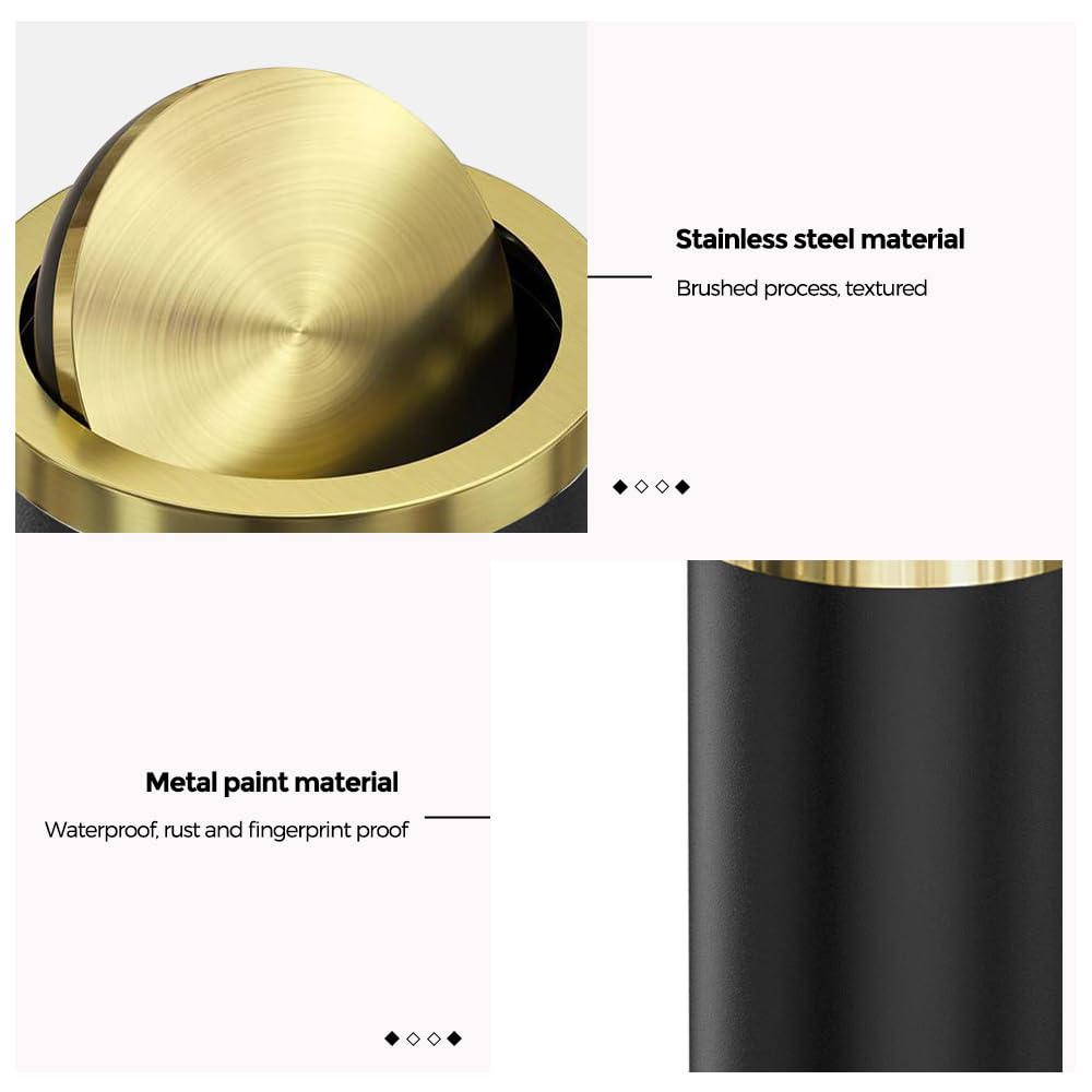 9L/2.4GAL Black Bathroom Trash Can,Gold Small Trash Can with Lid,Garbage cans for Bathroom, Hotel,Office,Lundry,Powder Room 【Perfect Christmas Gift Idea】 (ＢＬＡＣＫ)
