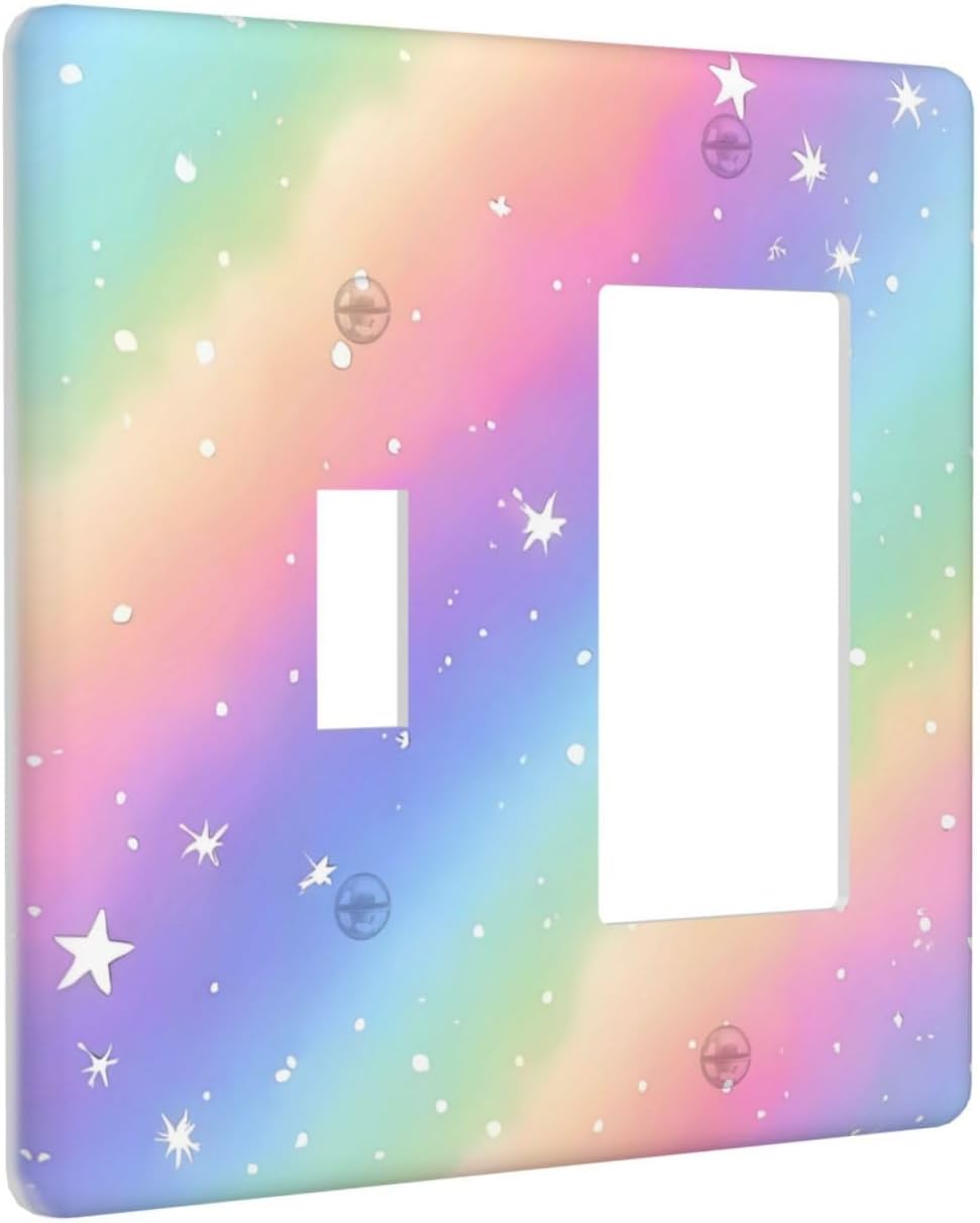 Decorative Outlet Covers Pink Blue Purple Iridescent Rainbow 2 Gang Light Switch Cover Plate Single Toggle 1 Rocker Wall Plates for Electrical Outlets Switch Plate Covers for Home Decor