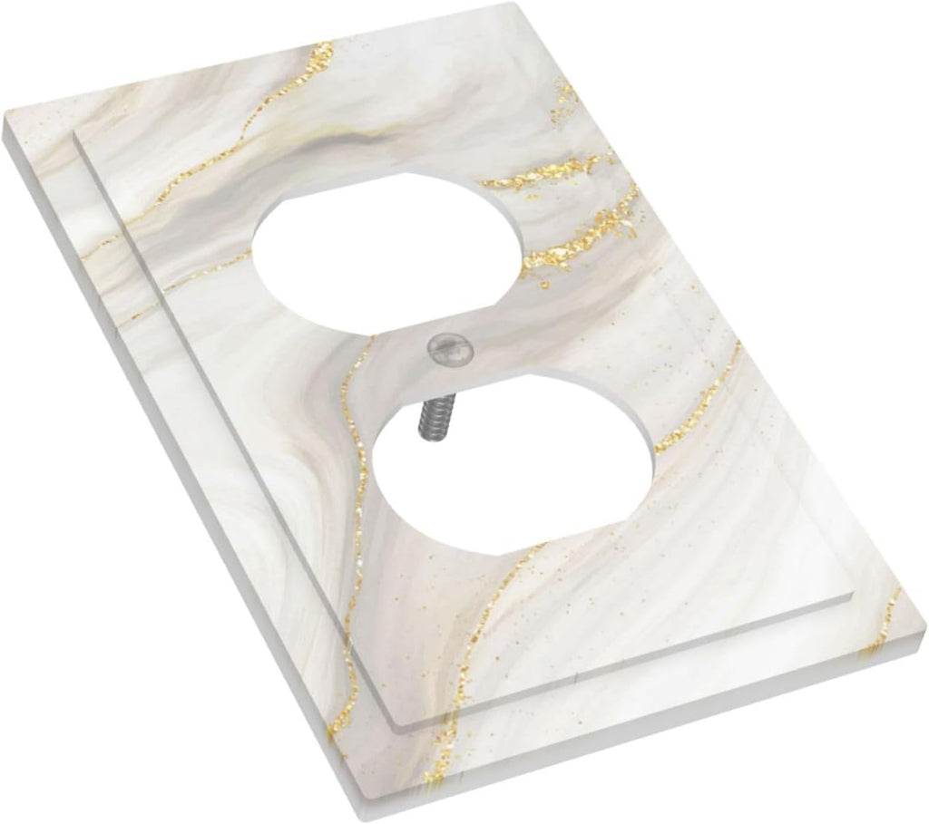 White Grey Gold Marble Simple Tiles Outlet Covers 1 Gang Duplex Light Switch Cover Decorative Switch Plates Electrical Receptacle Faceplate Wall Plate for Bathroom Kitchen Decor