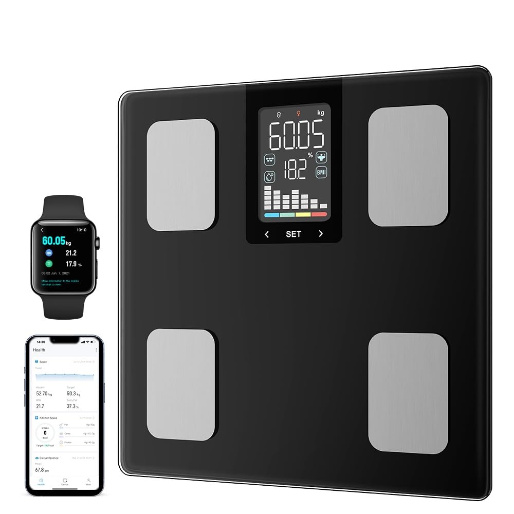 Smart Scale for Body Weight, Digital Bathroom Scale for Weight Fat BMI Muscle Mass Body Composition Analyzer, Larger Platform, Bluetooth Highly Accurate Weighing Machine 400lb (Black 2408)
