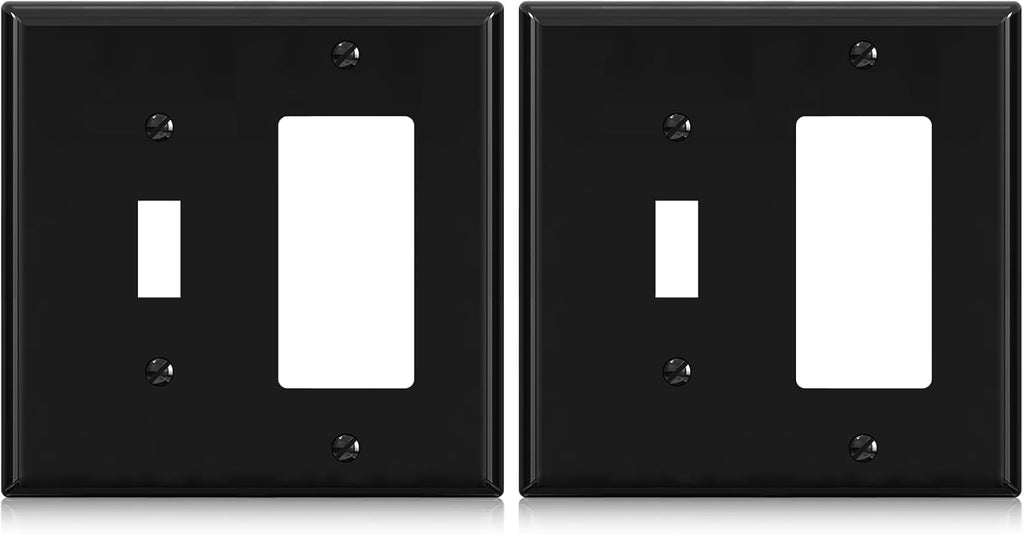 Combination Wall Plate ELEGRP 2-Gang 1-Toggle Light Switch 1-Decorator/GFCI Device Combination Wall Plates, Mid-Size 4.88" x 4.94" Unbreakable Thermoplastic Faceplate Cover, UL (2 Pack, Glossy Black)