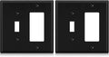 Combination Wall Plate ELEGRP 2-Gang 1-Toggle Light Switch 1-Decorator/GFCI Device Combination Wall Plates, Mid-Size 4.88" x 4.94" Unbreakable Thermoplastic Faceplate Cover, UL (2 Pack, Glossy Black)