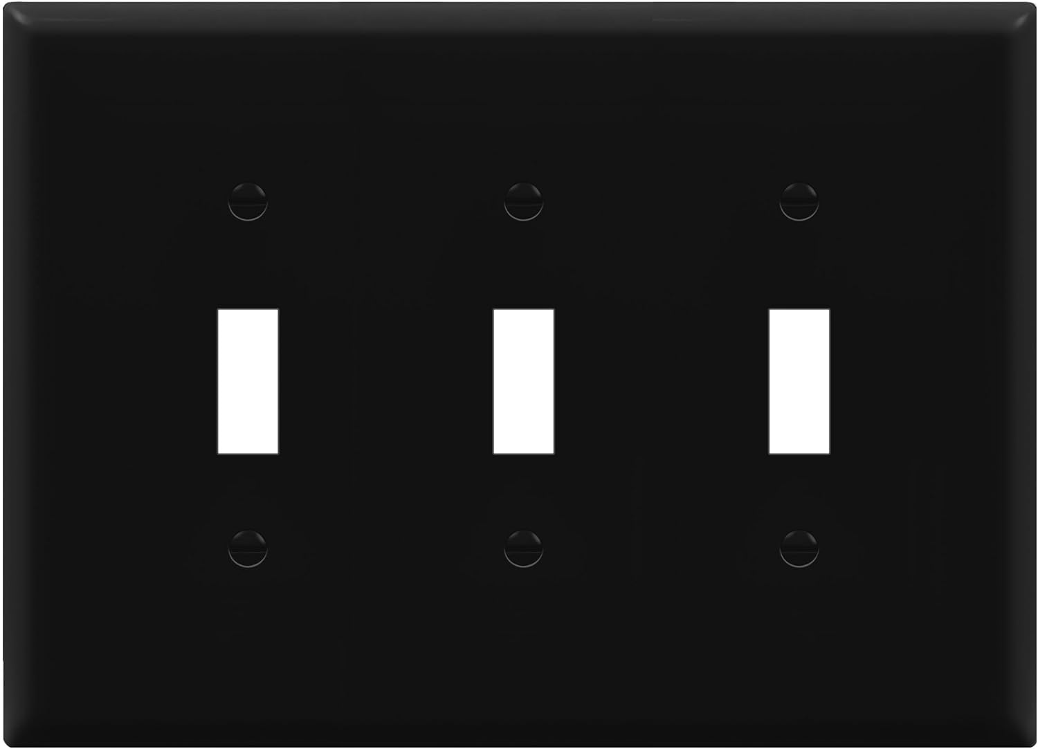 ENERLITES Triple Light Switch Wall Plate, Toggle Switch Plate, Gloss Finish, 3-Gang Mid-Size 4.88" x 6.77", Unbreakable Polycarbonate Thermoplastic, UL Listed, 8813M-BK, Black