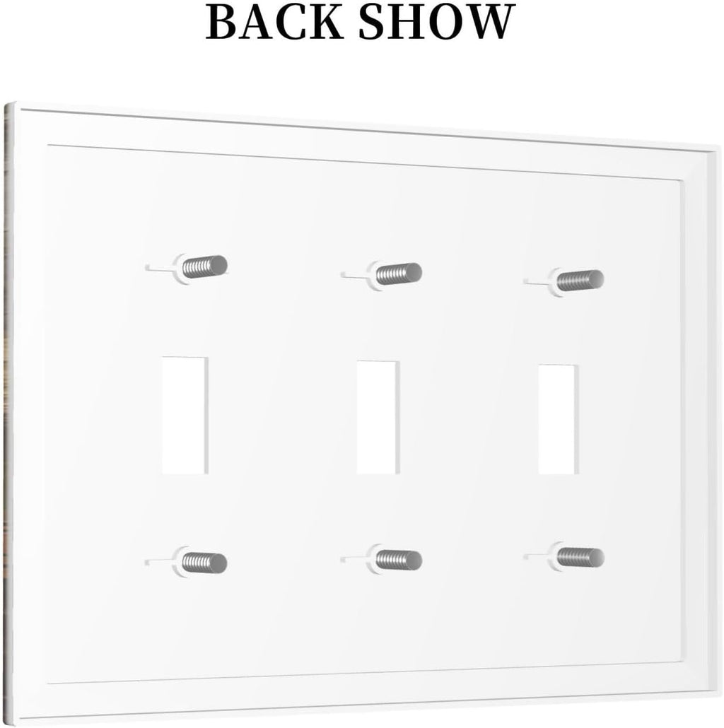 Decorative Switch Plates Vintage Wood Grain Sun Forest Mountains 3 Gang Wall Plate Triple Toggle Light Switch Cover Faceplate Electrical Wall Panels for Farmhouse Cabin Decor