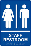 ComplianceSigns.com Staff Restroom Sign, ADA-Compliant Braille and Raised Letters, 9x6 inch White on Blue Acrylic with Adhesive Mounting Strips