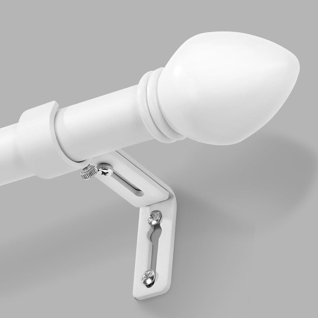 Curtain Rods for Windows 16 to 48 inches, Curtain Rod Max Adjustable Length to 60 in, Drapery Rod 1 inch Diameter with Modern Knobs Finials (White, 16" to 48" - Set of 1)
