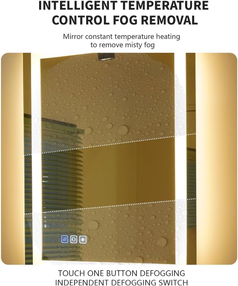 36 * 28inches LED Mirror, Smart Bathroom Mirror with Lights, Anti-Fog, Tempered Glass, 3 Colors Dimmable, Front and Backlit, CRI 90+, Wall Mounted, Memory