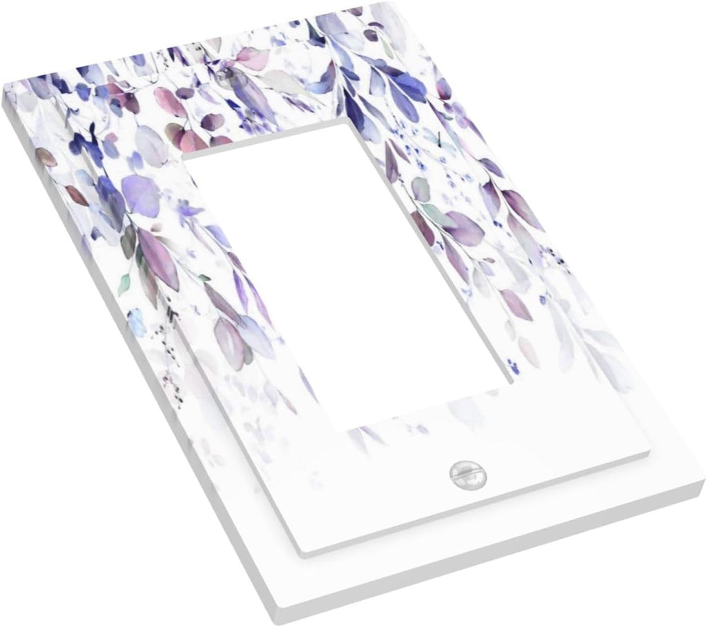 Purple Eucalyptus Watercolor Floral Rustic Leaf Decorative Outlet Covers 1 Gang Single Rocker Light Switch Cover Plate Wall Plates GFCI Faceplate for Farmhouse Home Decor