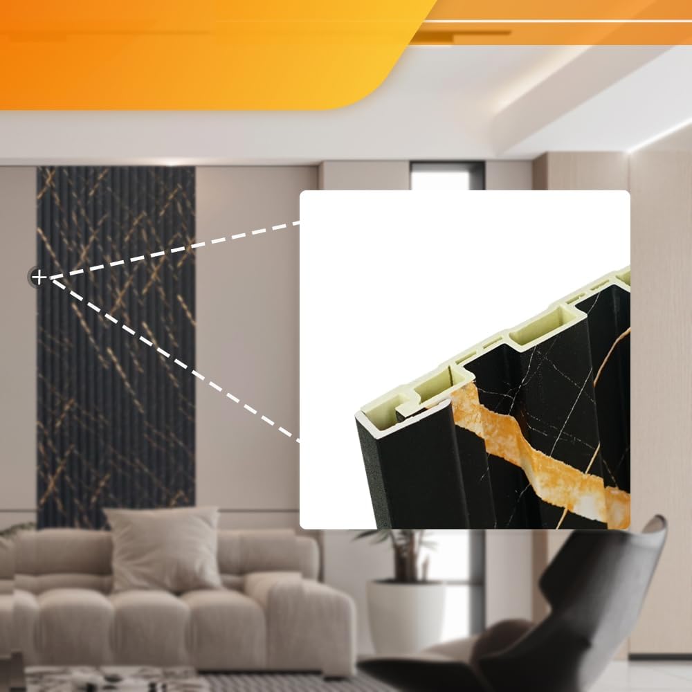 OUZUGIE 8-Pack 57 Inches, WPC Slat Wall Panel Trim,Corner Guard for Low Grille (Black Marble)