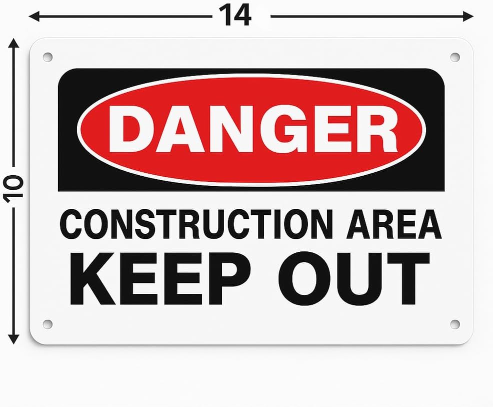 Constructicn Area Keep Out Signs, Danger Do Not Enter Sign Metal Danger Sign 10x14 Inch Rust Free Aluminum UV Printed Easy to Mount Weather Resistant Long Lasting Ink (4-Pack)…