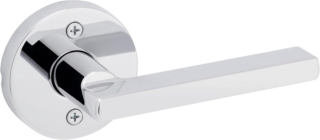 Kwikset Halifax Dummy Door Handle, Single Sided Round Lever for Closets, French Double Doors, and Pantry, Polished Chrome Non-Turning Reversible Interior Push/Pull Lever, with Microban Protection