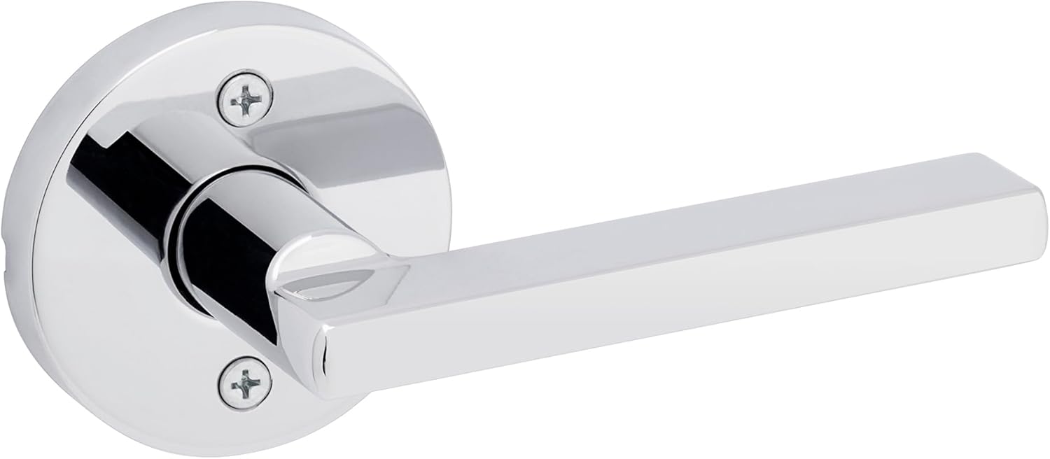 Kwikset Halifax Dummy Door Handle, Single Sided Round Lever for Closets, French Double Doors, and Pantry, Polished Chrome Non-Turning Reversible Interior Push/Pull Lever, with Microban Protection