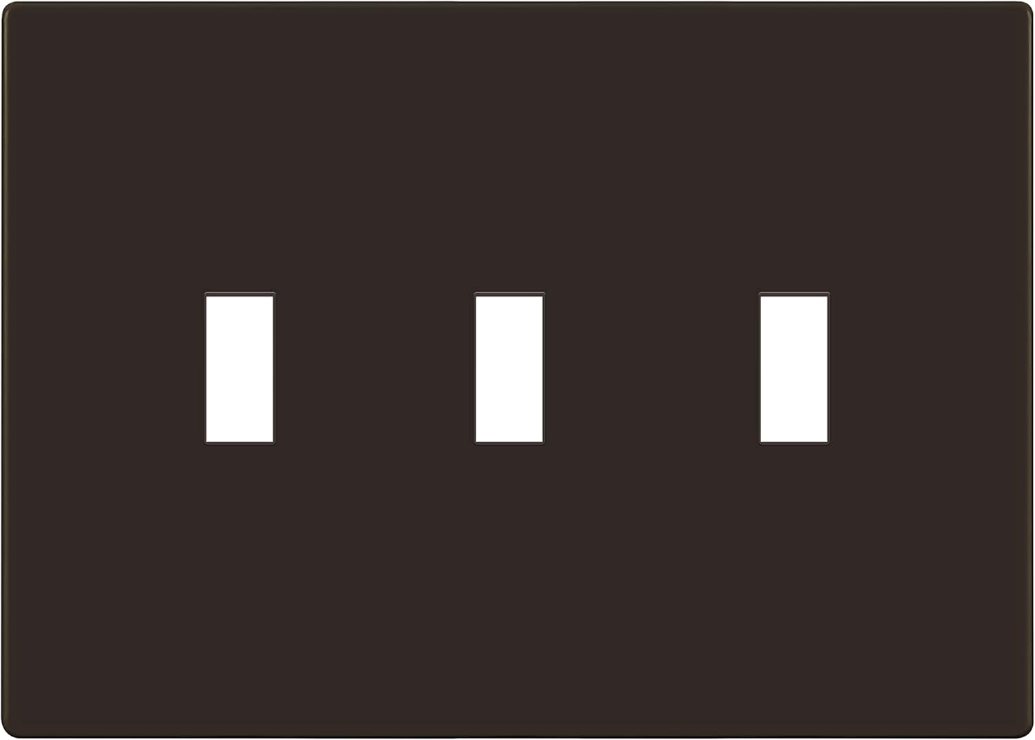ENERLITES Screwless Triple Toggle Switch Wall Plate, Child Safe Light Switch Cover, Standard Size 3-Gang 4.68" x 6.53", Unbreakable Polycarbonate Thermoplastic, UL Listed, SI8813-BR, Glossy, Brown