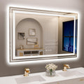 LED Bathroom Mirror, 40"X28" with Front and Backlit, Anti-Fog, Bathroom Vanity Mirror for Wall, Memory Function, Stepless Dimmable, Tempered Glass (Horizontal/Vertical)