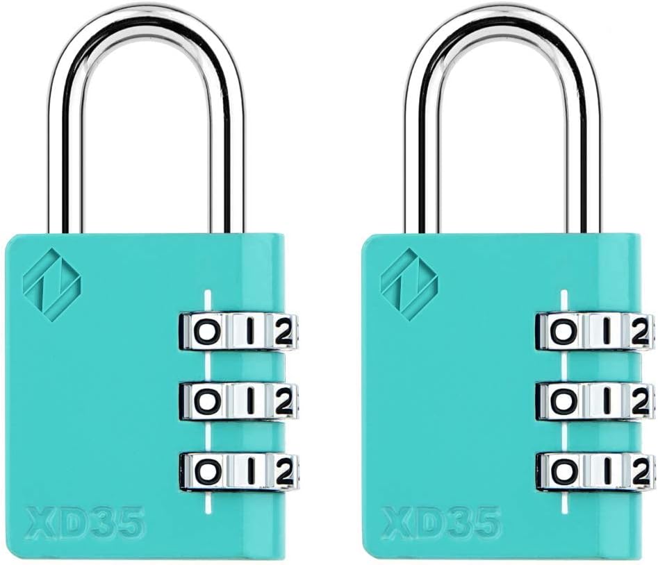 XD35 Combination Lock, 3-Digit Padlock for School Gym Sports LockerLock, Fence, Toolbox, Case, Hasp Storage (2-Pack, Emerald)