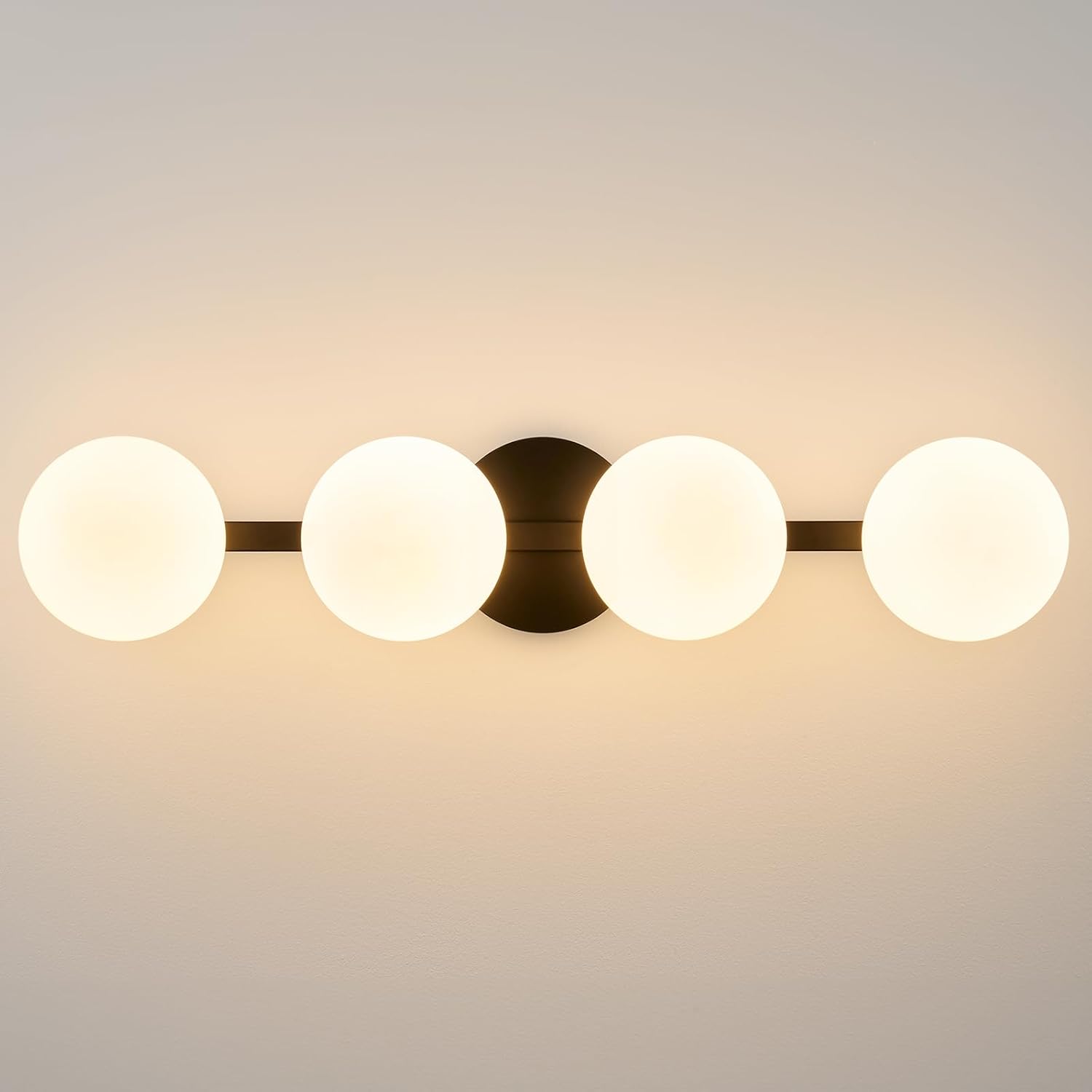 Bathroom Vanity Mirror Light Fixtures: 4 Lights Bath Wall Sconce Lighting - Black Vanity Lights with Milk Glass Shade - Modern Minimalist Makeup Light Fixture above Mirror for Hallway Bedroom E26 Base
