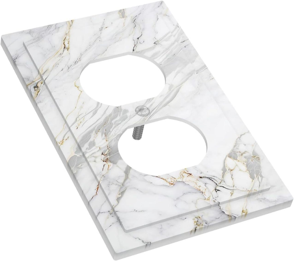 Outlet Covers Gray Gold Marble Abstract Modern Luxury 1 Gang Duplex Light Switch Cover Plate Decorative Switch Plate Covers Electrical Socket Cover for Bedroom Home Decor