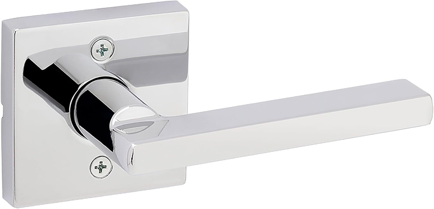 Kwikset Halifax Dummy Door Handle, Single Sided Lever for Closets, French Double Doors, and Pantry, Polished Chrome Non-Turning Reversible Interior Push/Pull Lever, Square Rose
