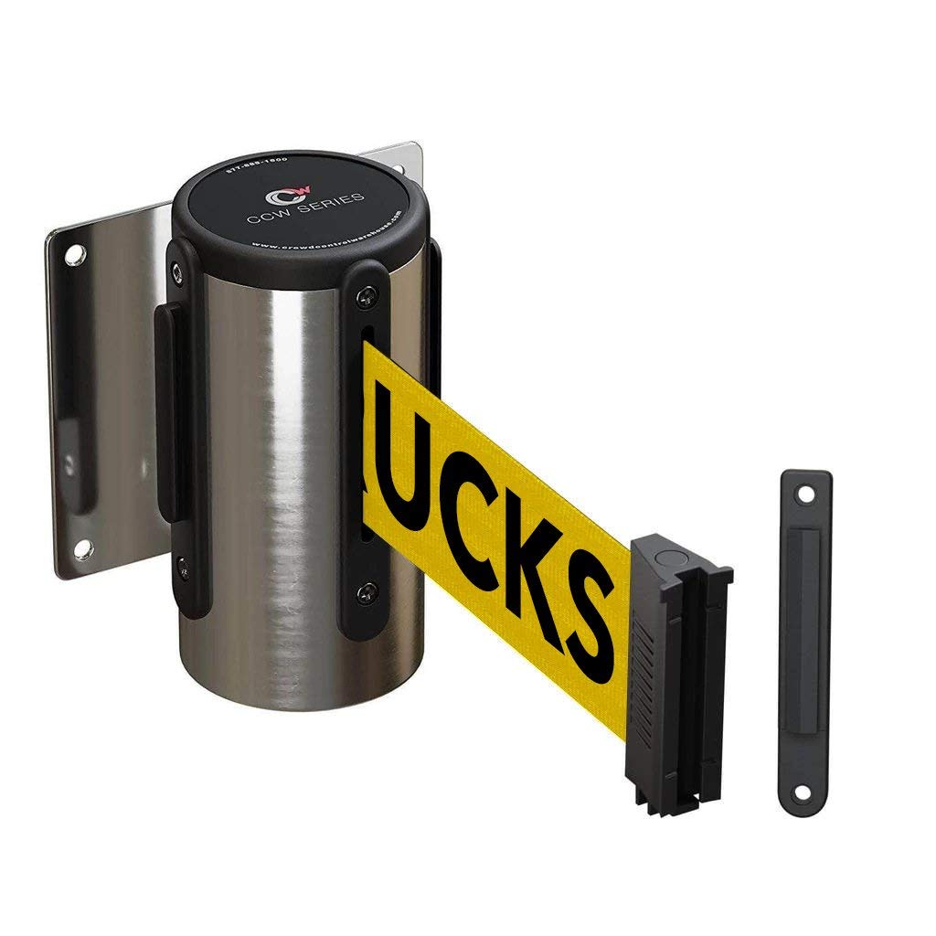 Crowd Control Warehouse - CCW Series WMB-120 Fixed Wall Mount Retractable Belt Barrier - 11 Foot, Yellow"Danger-Forklift Trucks" Belt with Stainless Steel Case