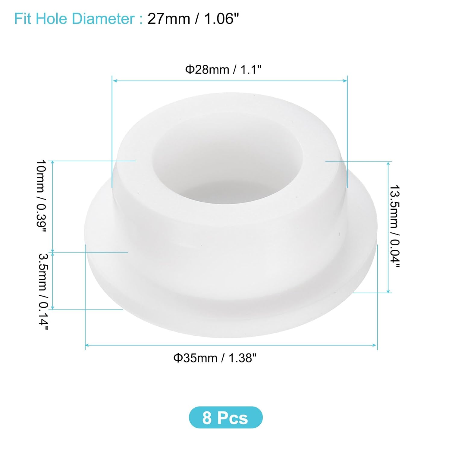 uxcell 8Pcs Silicone Hole Plug, Waterproof Round Rubber Stoppers Bottle Seal Plugs Tube Pipe End Caps for 27mm/1.06" Hole for Bathtub Bottle, White