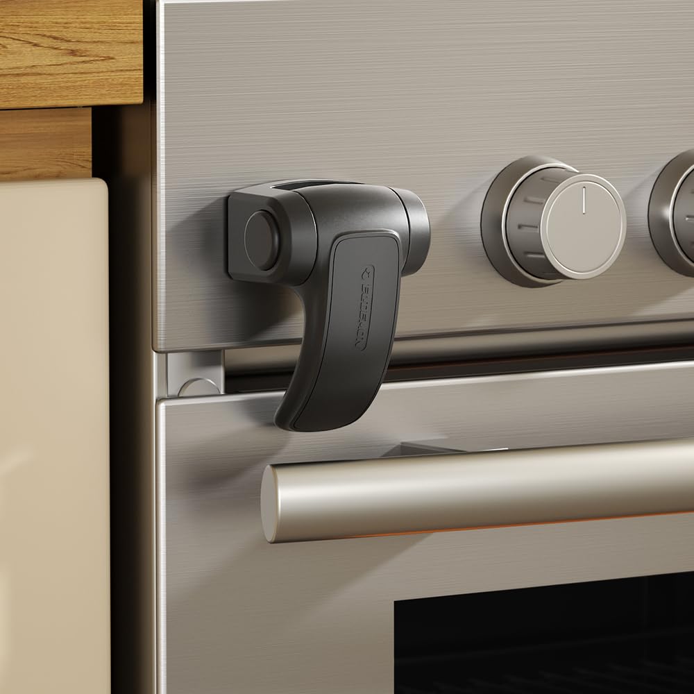 EUDEMON 1 Pack Oven Lock,Baby Proofing Oven Door Lock, Child Safety Oven Front Lock, Easy to Install & Use no Tools Need or Drill (Black)
