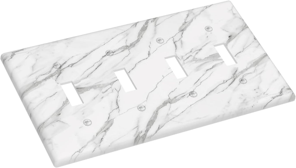 Decorative Light Switch Cover Plate Modern Grey Marble Texture 4 Gang Wall Plates for Electrical Outlets Quad Toggle Switch Plate Covers Outlet Covers Faceplate for Bedroom Home Decor