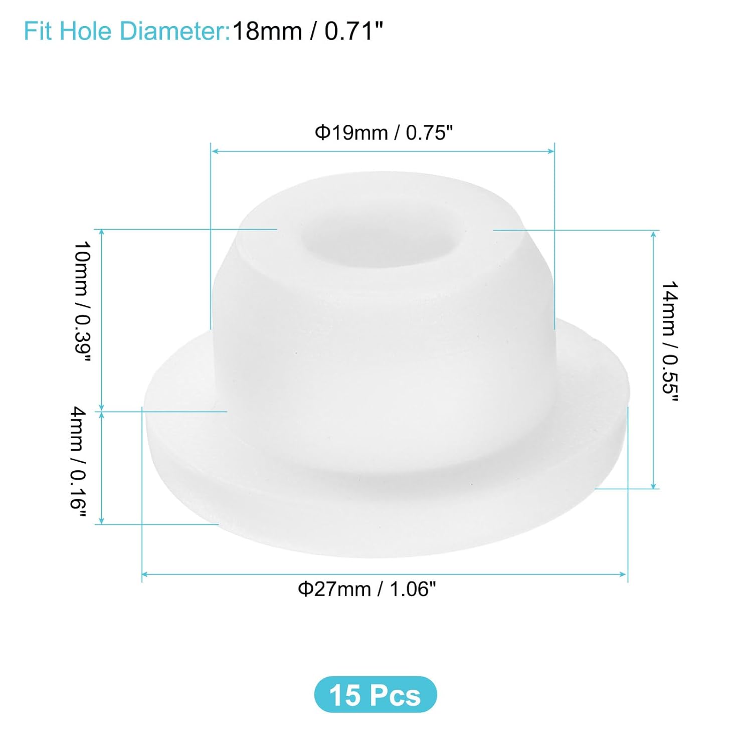uxcell 15Pcs Silicone Hole Plug, Waterproof Round Rubber Stoppers Bottle Seal Plugs Tube Pipe End Caps for 18mm/0.71" Hole for Bathtub Bottle, White