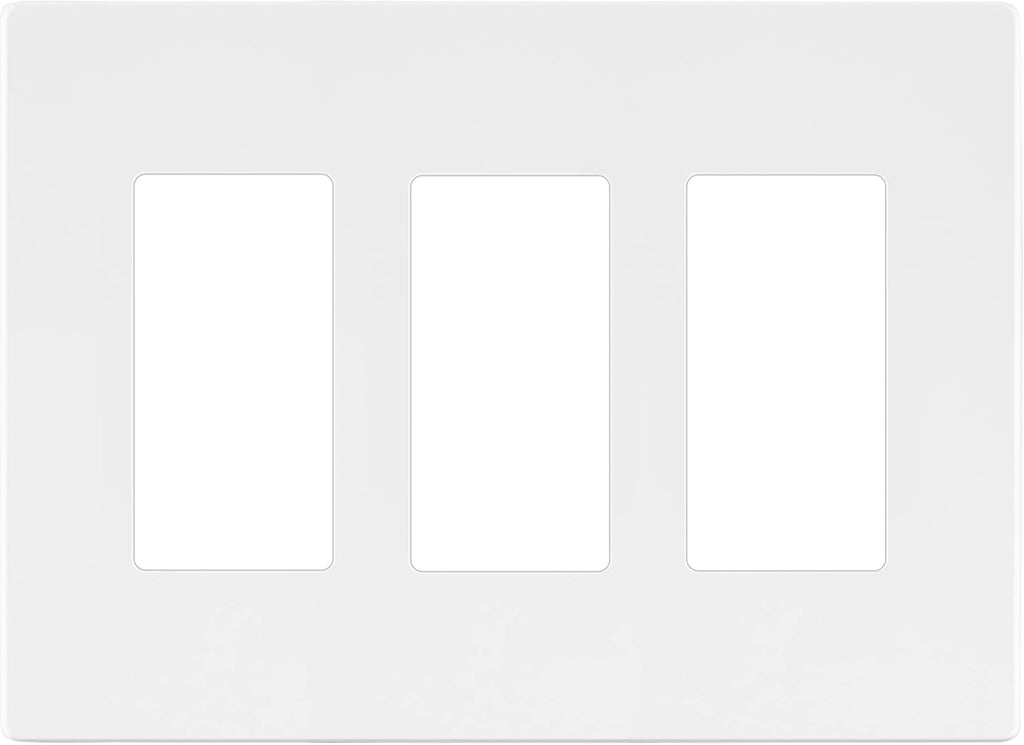 LIDER Matte Finish Triple Decorator Switch Cover, Screwless Wall Plate, Mid-Size 3-Gang 4.88" x 6.77", Polycarbonate Thermoplastic, UL Listed, LSWP-33M-W, White