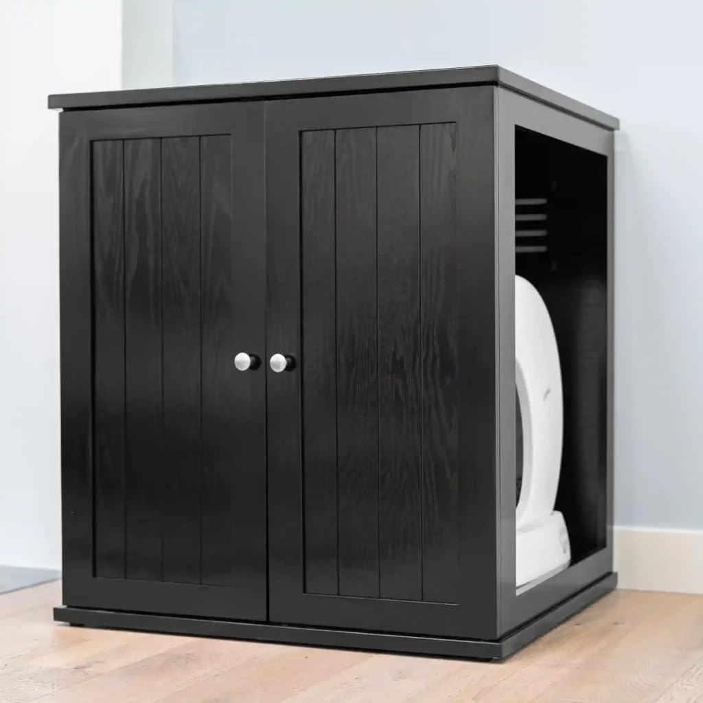 THE REFINED FELINE Refined Self-Cleaning Litter Box Cabinet, Wooden Cat Litter Box Enclosure for Automatic Litter Boxes, Dark Espresso, Cottage.