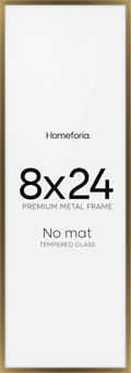 Homeforia 8x24 Bronze Panoramic Frame, High End Metal 8 x 24 Picture Frames without Mat, 24x8 Hanging Bronze Poster Frames for Wall, 8by24 inch Display Photo Frames, Tempered Glass, Wall Kit, Set of 1