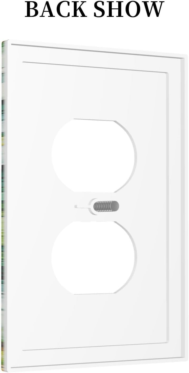 Vintage Floral White Flowers Green Plants Leaves Outlet Covers 1 Gang Duplex Light Switch Cover Wall Plate Decorative Switch Plates Electrical Receptacle Faceplate for Bedroom Bathroom Decor