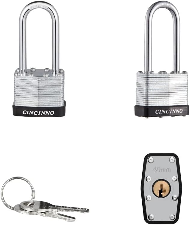 Laminated Steel Padlock with Key，6 Pack Keyed Alike Padlocks with Long Shackle