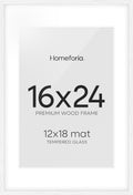 Homeforia White Picture Frame 16x24, High End Oak White 16x24 Frame with Mat 12x18 Photo, 16 x 24 Wooden Poster Frames Matted to 12 by 18, 24x16 Wood Hanging Frames, Tempered Glass, Wall Kit, Set of 1