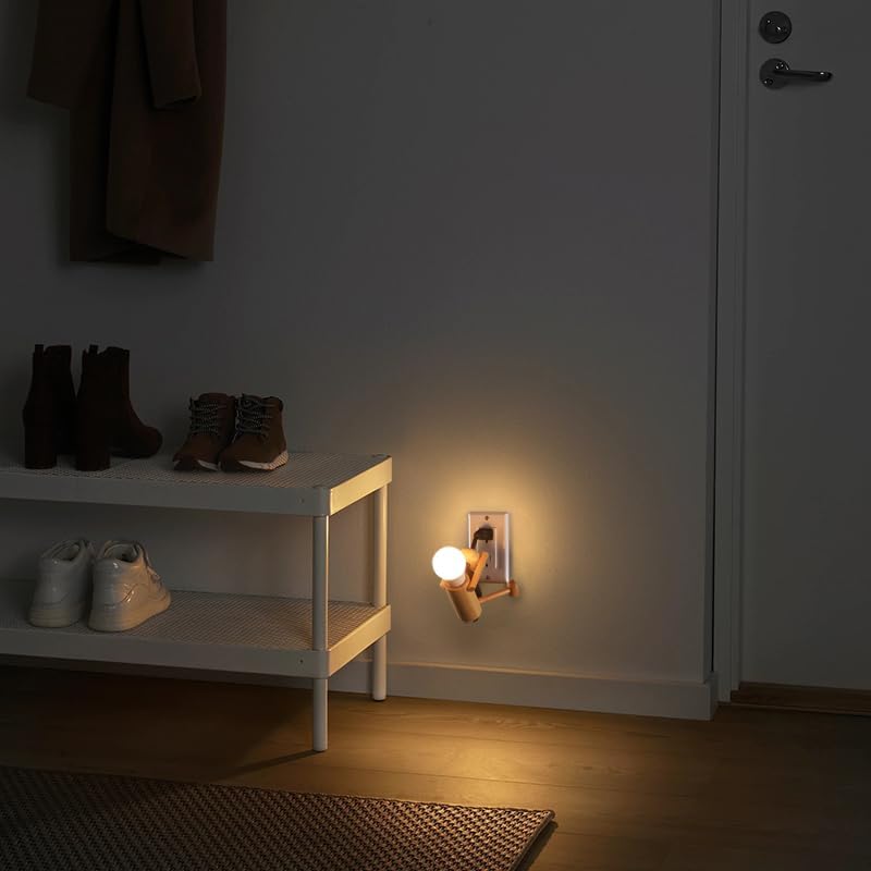 Wooden Night‑Light Desk Lamp – ‘Climber’ Stick‑Figure décor by HMC, Shatterproof LED Bulb, Plug‑in for Outlet, Cool Kid Room or Dorm Table Light